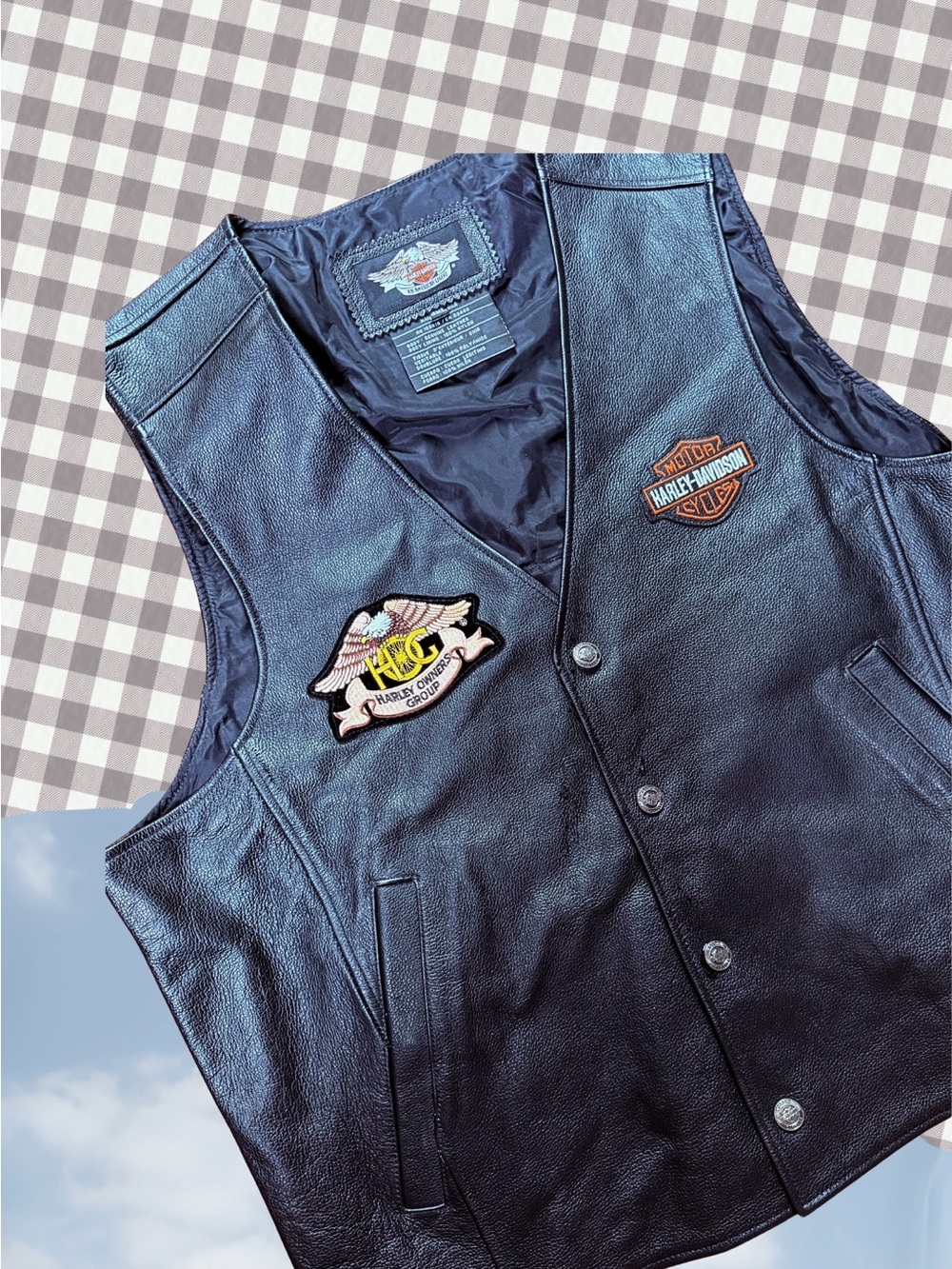 Harley-Davidson Black Leather Vest with biker Patches